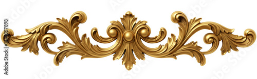Ornate decorative gold and floral design element on isolate background.