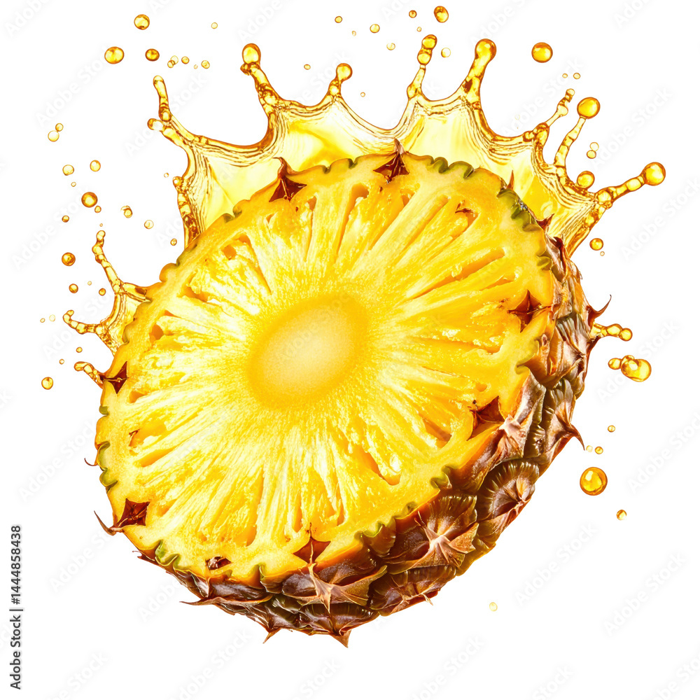 Fresh pineapple slice with water splash on isolate background