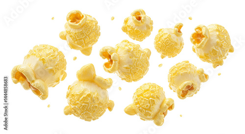 Obraz na płótnie Popcorn kernels popping in mid-air against isolate background. w salonie