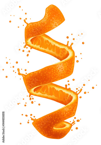 Obraz na płótnie Vibrant orange spiral with splashes, resembling citrus fruit. w salonie