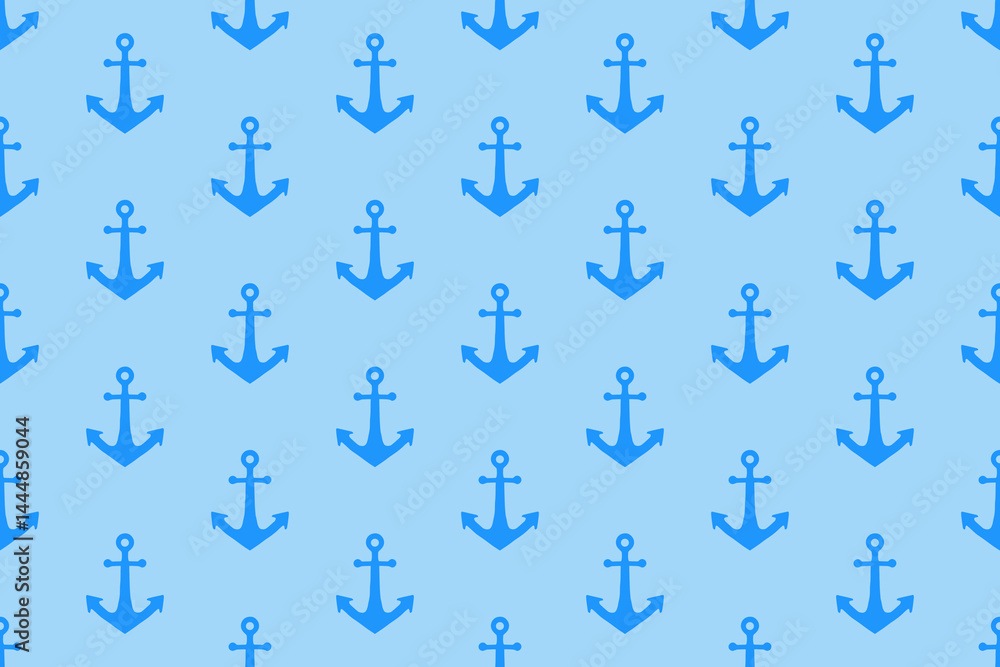 Children's seamless pattern with an anchor on a blue background. Summer sea background.