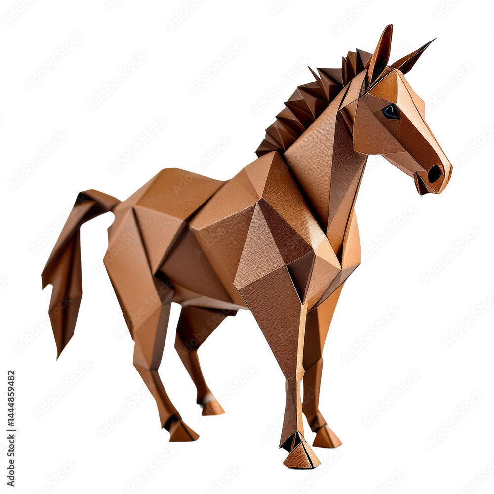 Polygonal horse sculpture with a unique design and texture.