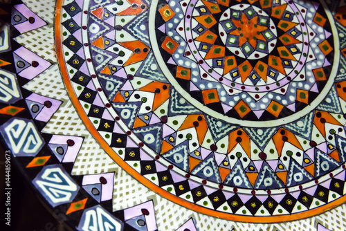 Captivating abstract geometric patterns form a bright and intricate design