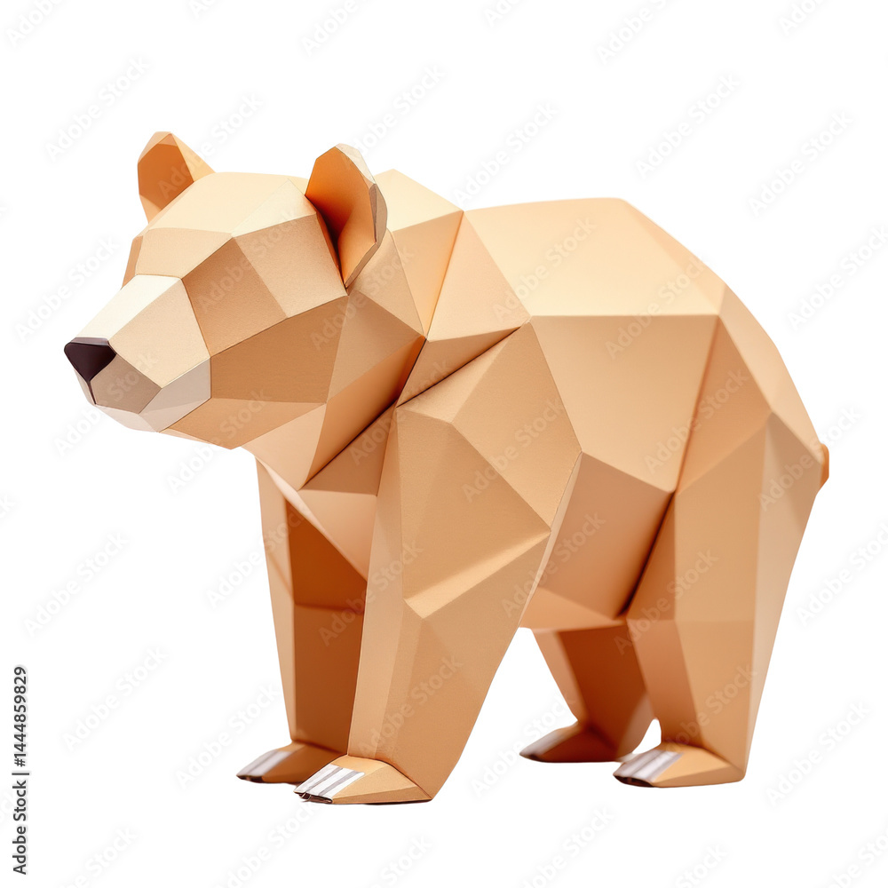 Origami bear sculpture in a geometric style on isolate background.