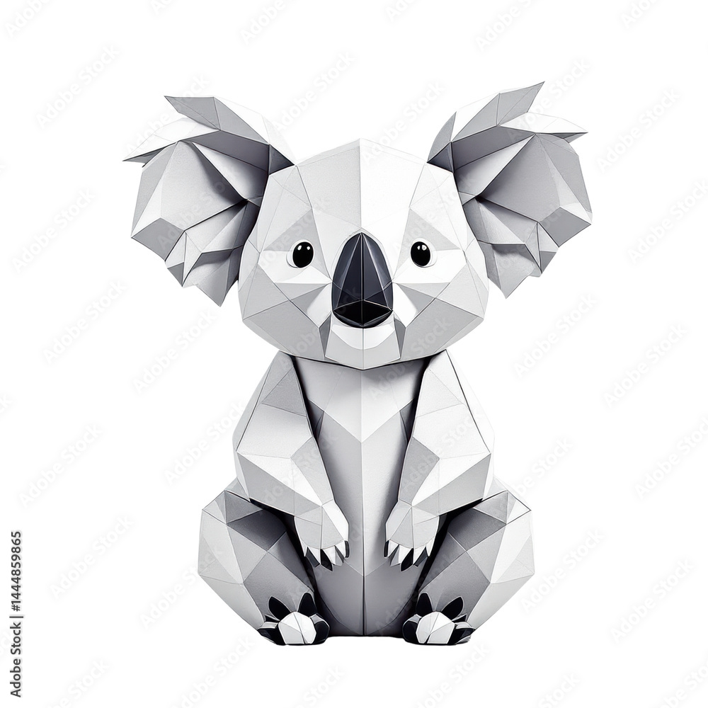 Papercraft koala in geometric design on isolate background.