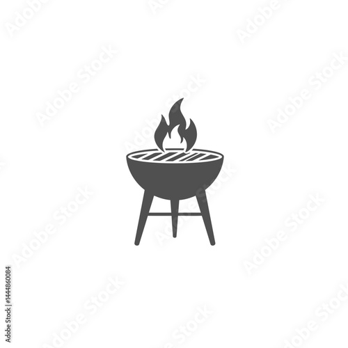 Barbecue Grill Icon: This simple yet versatile vector icon depicting a charcoal grill with a roaring flame is ideal for menus, apps, website designs, and social media posts related to grilling.