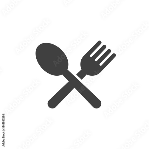 Crossover Cutlery Icon: A minimalist, yet striking, visual representation of a fork and spoon crossing paths, a culinary classic.