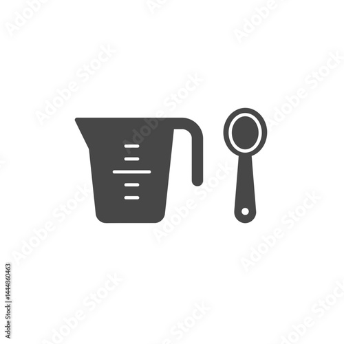 Measuring Cup and Spoon: A minimalist graphic design showcasing a measuring cup and a spoon, perfect for culinary and measurement-related concepts. 