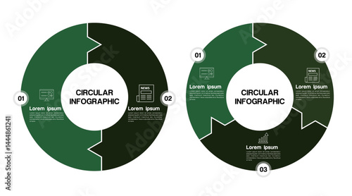 Circle chart infographic green template with 2 3 options for presentations . Vector illustration Eps	
