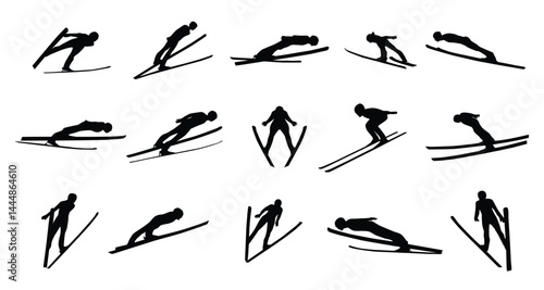 ski jumping silhouettes set