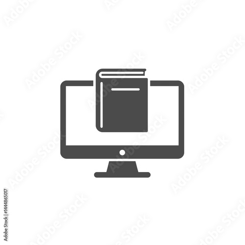 Online Book, E-book Icon: Simple icon design showing an ebook on a computer screen, representing online reading, digital library, and e-learning.
