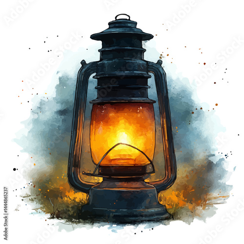 illustration of Classic Lantern With A Flickering Flame, watercolor vector, isolated on a white background.