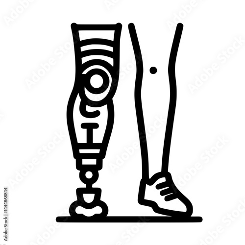 Illustration of a child's one leg prosthesis out of two, demonstrating innovation and sustainability, vector outline of one line