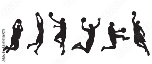 Basketball Player Silhouettes Performing Slam Dunks – Vector Set