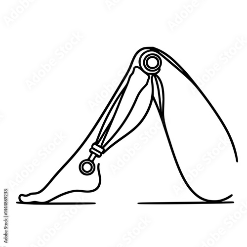 Line art illustration of human leg structure and joint, artificial mechanism, vector outline of one line