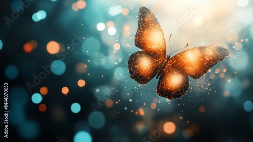 The metamorphosis of geometric forms into a butterfly represents evolution and transformation in the digital age, entitled Dreamlike Growth, an illustration