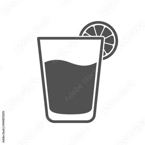 Refreshing drink with lemon slice: A monochromatic depiction of a beverage, elegantly presented in a glass adorned with a refreshing lemon slice, embodying simplicity and the essence of refreshment.