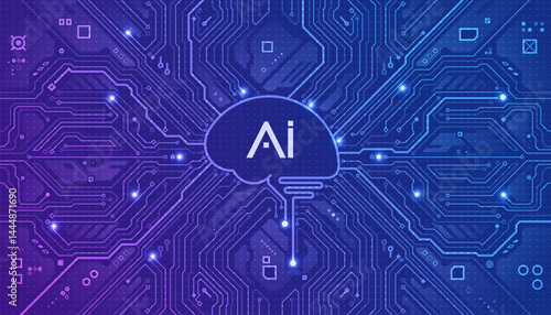 concept of nanotechnology or artificial intelligence, graphic of electronic pattern combined with AI brain or motherboard CPU created as background or element decoration
