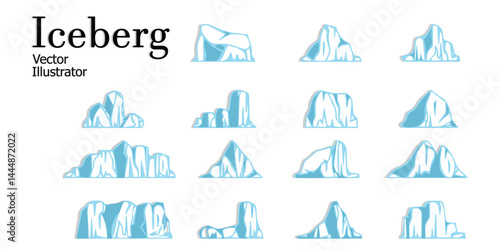Vector Iceberg Icon Set – Isolated Blue Ice Shapes for Climate or Nature Concepts