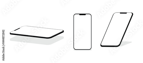 Modern Smartphone Blank Screen Vector Set – Front and Isometric View