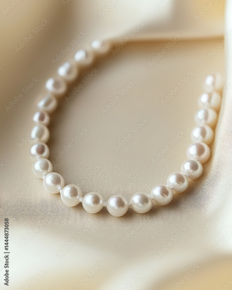 White pearl necklace is displayed on a white background White pearl necklace is displayed on a white background
