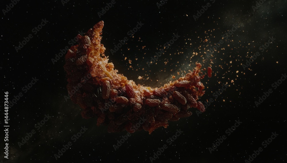 Exploding dates in mid-air, dark background. Exploding dates in mid-air, dark background.