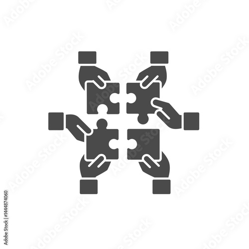 Interlocking Harmony: A symbol of unity and collaboration, hands intricately connect puzzle pieces, symbolizing teamwork, problem-solving, and achieving a shared objective.