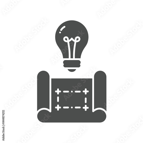 Creative Blueprint: An illustrative portrayal of a blueprint design, complemented by a radiant light bulb, symbolizing the germination of brilliant ideas.