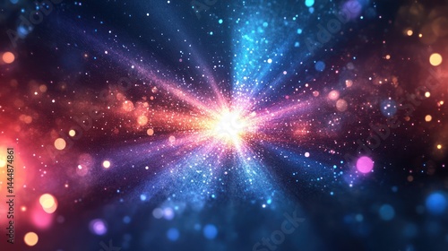 Ethereal Radiance: A Cosmic Burst of Light and Colorful Stellar Dust Particles