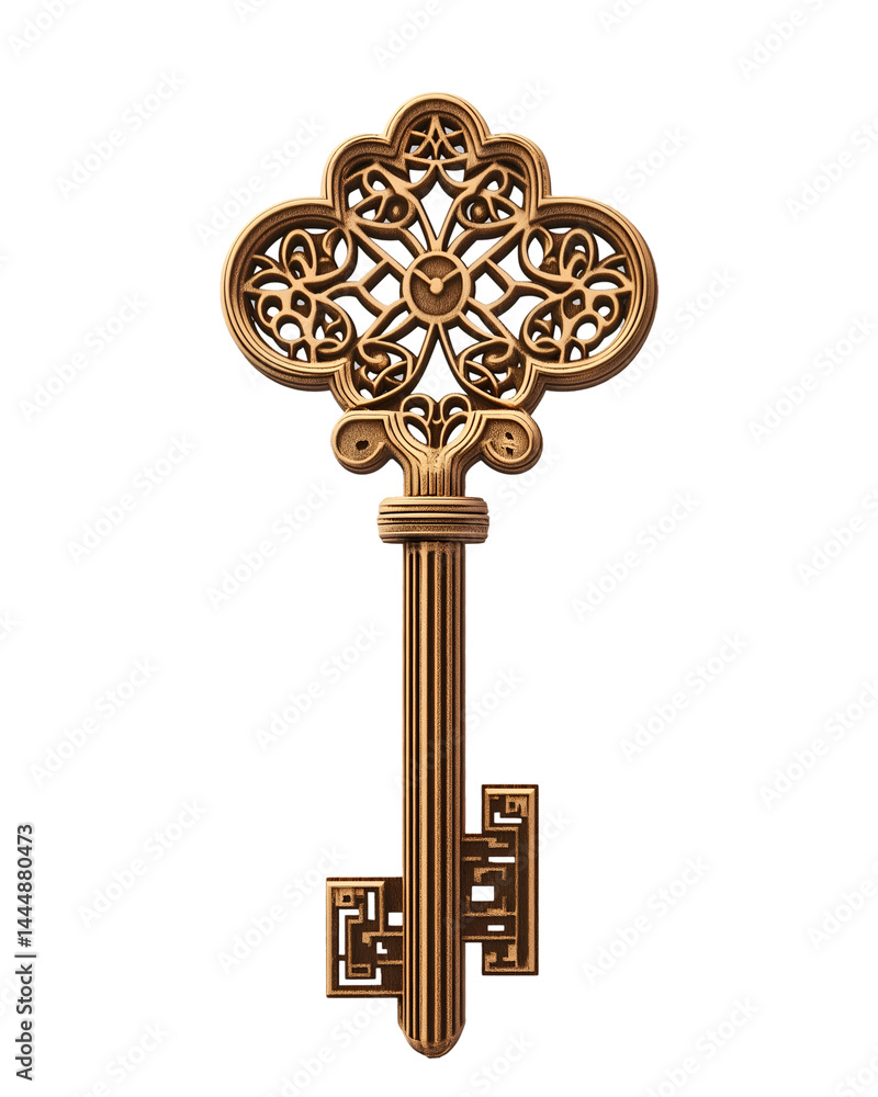 Obraz premium Ornate Golden Key Featuring Detailed Design on a Plain Background