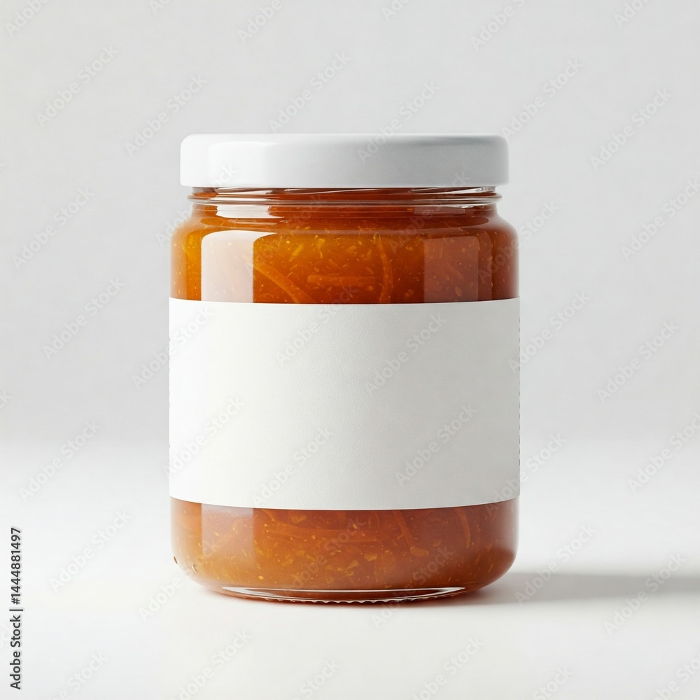 Artisanal Apricot Marmalade in Glass Jar Blank Label White Background Artisanal Apricot Marmalade in Glass Jar Blank Label White Background