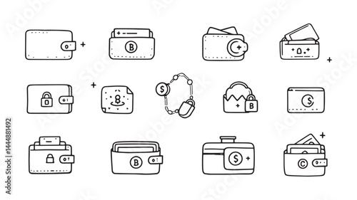 Cryptocurrency Wallet Vector line art secure crypto wallet for transactions