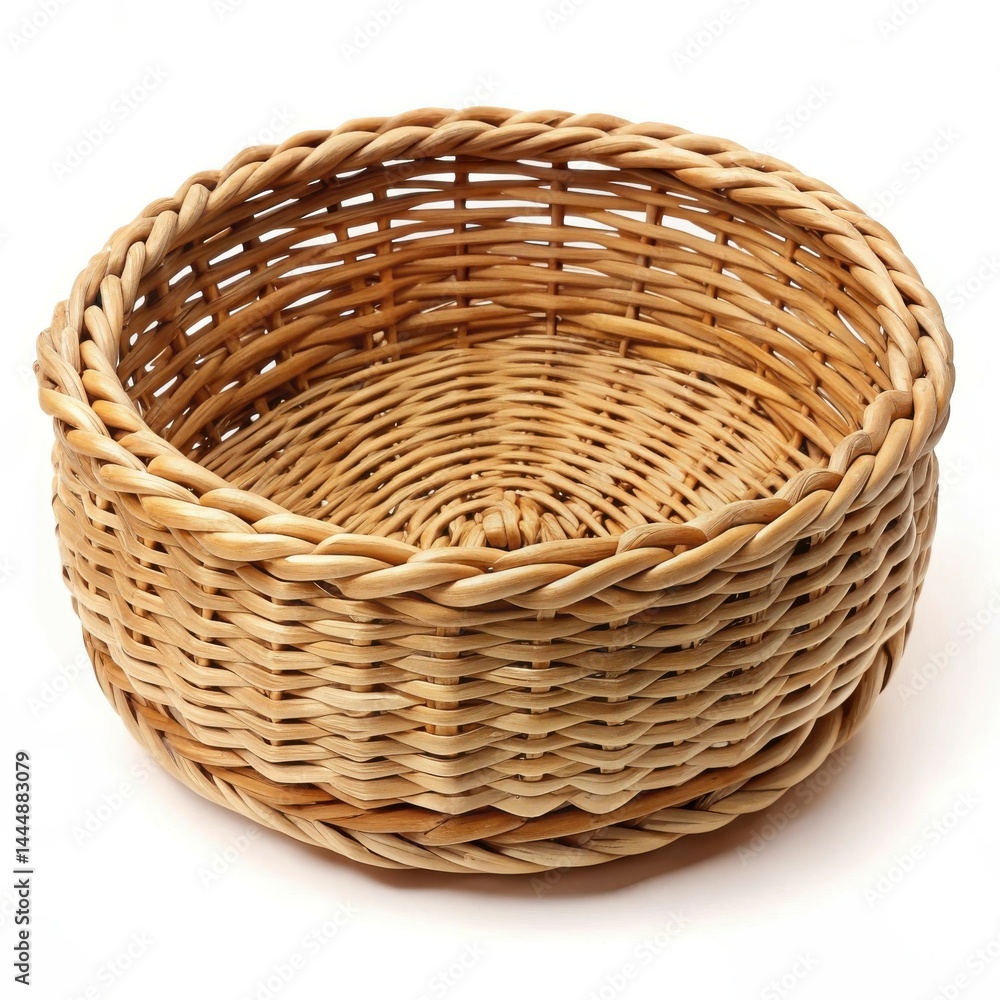 Round Woven Basket Isolated On White Background Handmade Craft Container Round Woven Basket Isolated On White Background Handmade Craft Container