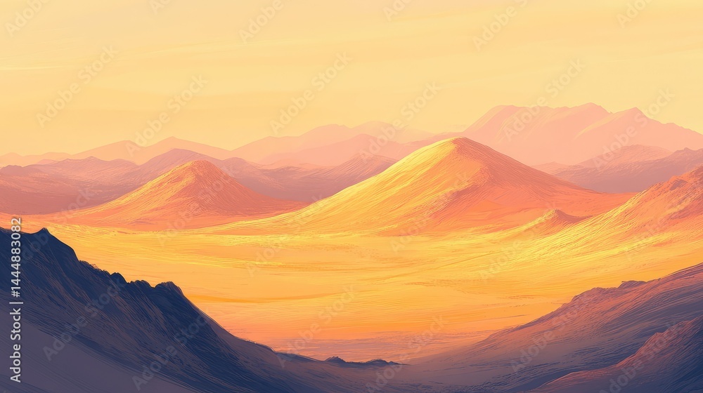 Fototapeta premium Serene Desert Landscape at Sunset with Soft Golden Hues and Rolling Hills Providing a Tranquil Atmosphere Perfect for Relaxation and Nature Appreciation