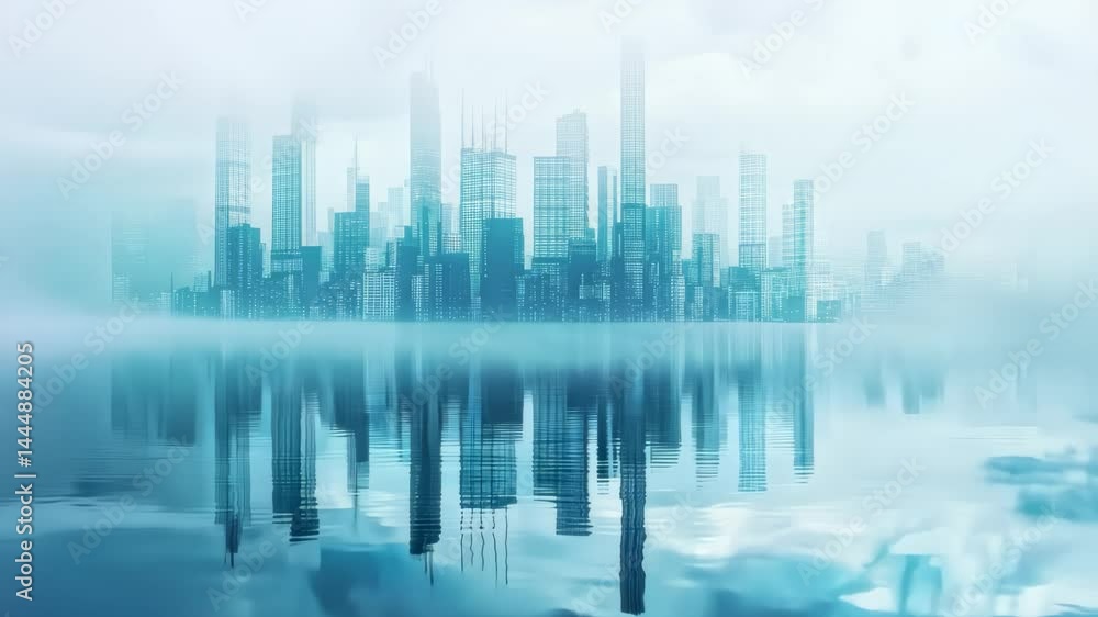 City Skyline Reflection in Misty Water City Skyline Reflection in Misty Water