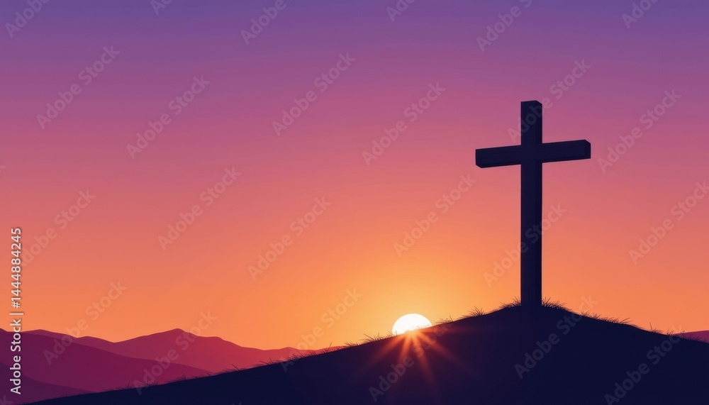 Sunrise silhouette of a cross on a hilltop. Sunrise silhouette of a cross on a hilltop.