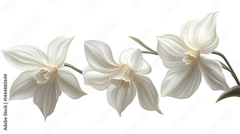 Naklejka premium delicate snowdrop blossom with pure white petals gently drooping, presented on transparent background 