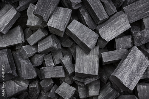 Graphite fragments densely packed in an outdoor setting Generative AI