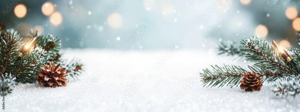 A Christmas tree covered in snow shines with colorful lights A Christmas tree covered in snow shines with colorful lights