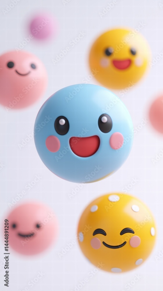 Playful 3D Emoticons: Colorful and Cheerful Faces Floating in a Fun Design. Playful 3D Emoticons: Colorful and Cheerful Faces Floating in a Fun Design.