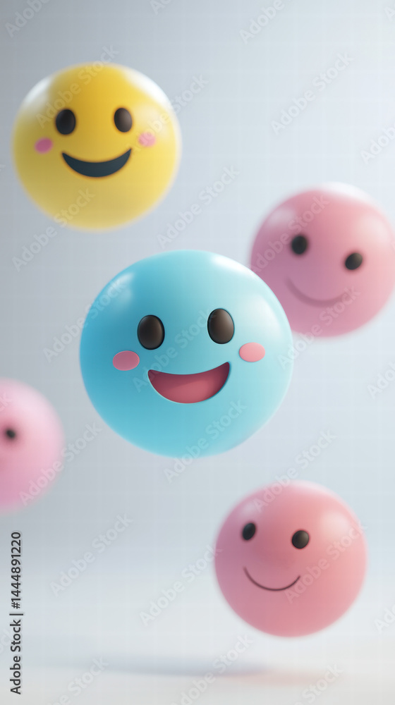 Playful 3D Emoticons: Colorful and Cheerful Faces Floating in a Fun Design. Playful 3D Emoticons: Colorful and Cheerful Faces Floating in a Fun Design.