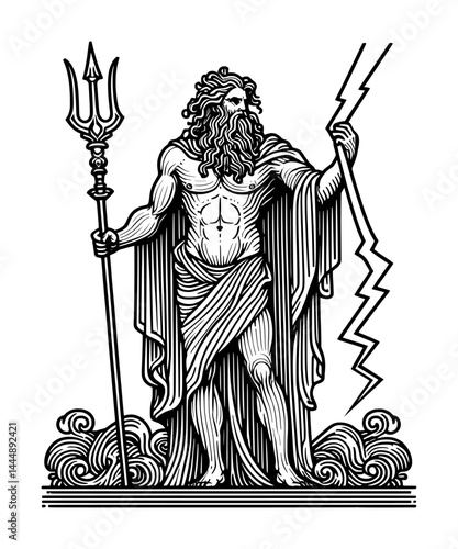 zeus, greek god - guilloche hand drawing style (artwork 3)