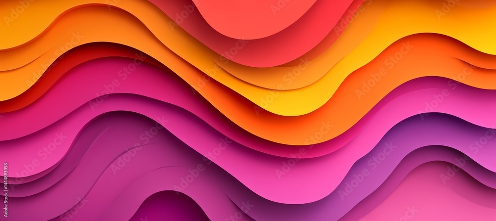 Fototapeta premium Abstract Background Vivid And Fluid Paper Layers In Warm Tones, Dynamic Waves On A Soft Gradient