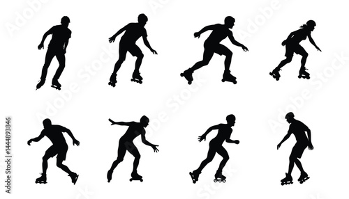 Roller Skating Male and Female Silhouettes – Inline and Quad Skaters in Motion Vector Set