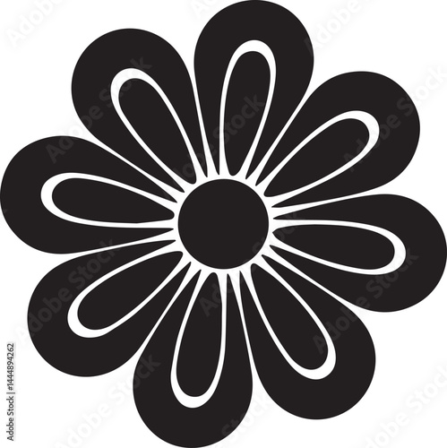 Groovy Bloom Silhouette Vector | Retro Black Flower