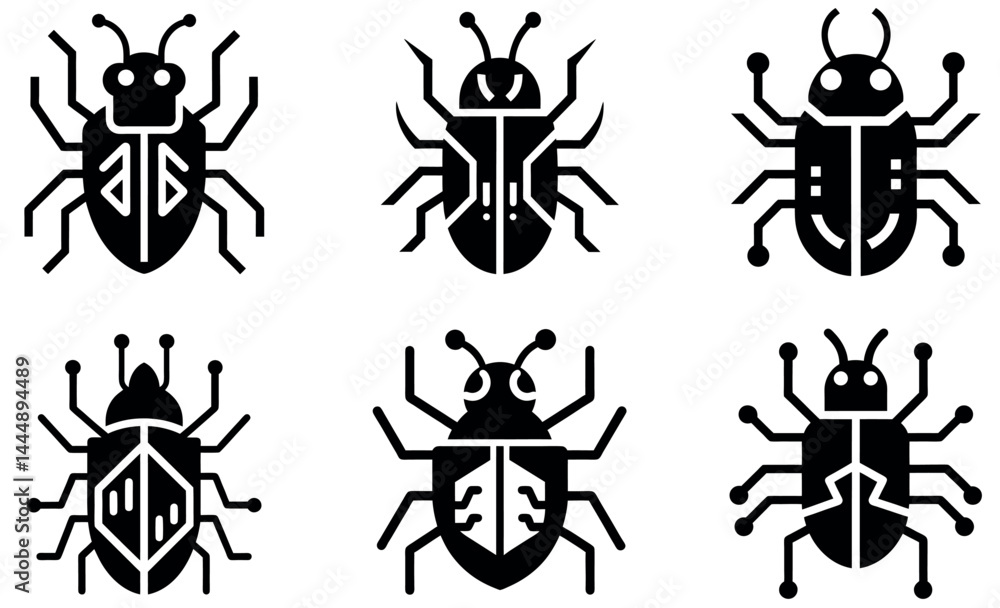 Fototapeta premium Cybersecurity Bug Icons for Digital Technology