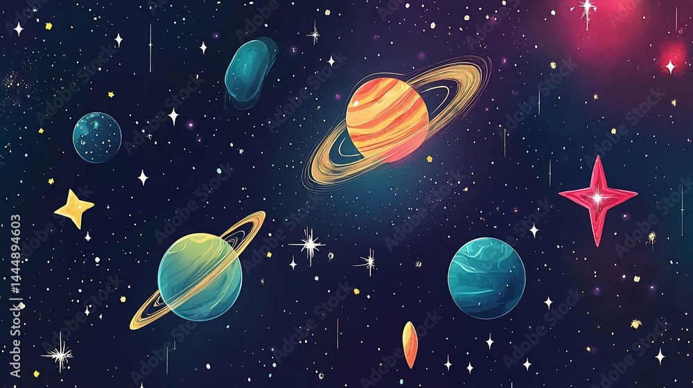 Cartoon Space Planets Stars and Colorful Nebula Cartoon Space Planets Stars and Colorful Nebula