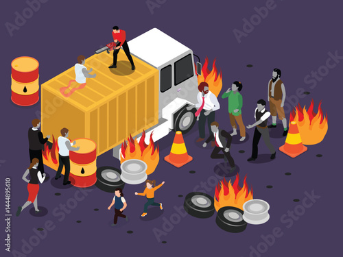 sometric Scene of Looting and Vandalism