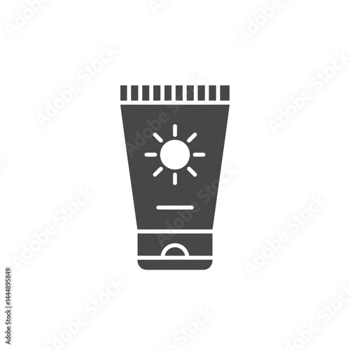 Sunscreen Tube Icon: A simple yet effective icon depicting a tube of sunscreen, featuring a sun symbol, ideal for summer-themed designs and health-related applications.