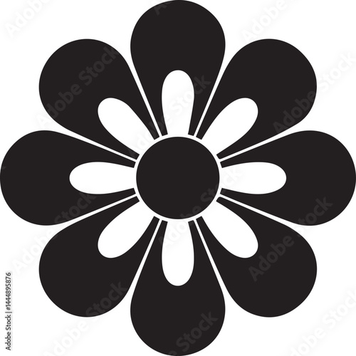 Groovy Bloom Silhouette Vector | Retro Black Flower